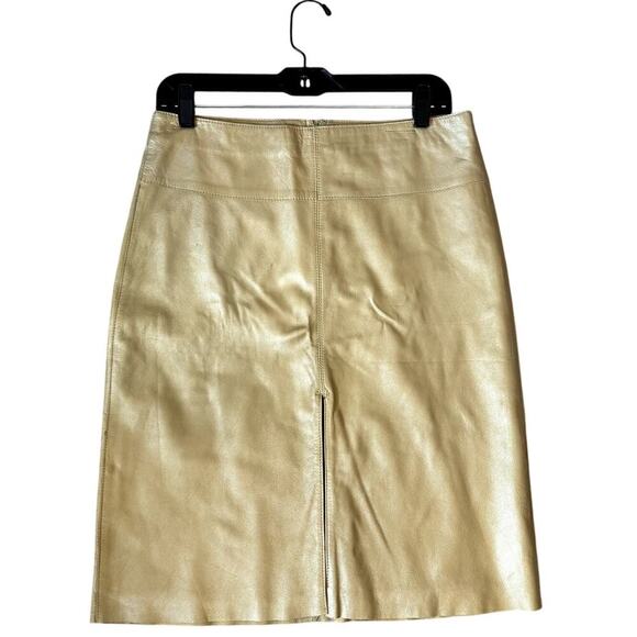 Vintage Y2K Leather Gold Yellow BEBE Knee-Length Skirt Size 8 - Picture 2 of 7